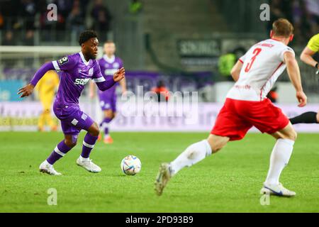 ESSEN, ALLEMAGNE. Football 3.Liga, Rot-Weiss Essen / VfL Osnabrueck. 14 mars 2023. Jour de match 27, saison 2022/2023. BA-Muaka Simakala (VfL Osnabrueck) sur l'attaque. Credit: ANT Palmer / Alay Live News DFB règlement interdit toute utilisation de photographies comme séquences d'images et/ou quasi-vidéo Banque D'Images