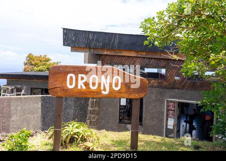 Île de Pâques, Chili - 28 février 2023 : panneau Orongo à l'entrée de l'île de Pâques (Rapa Nui), Chili. Banque D'Images