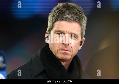 Noel Gallagher s'est exprimé auprès de CBS avant la manche de la Ligue des champions de l'UEFA lors du match de la deuxième manche de l'Etihad Stadium, Manchester. Date de la photo: Mardi 14 mars 2023. Banque D'Images