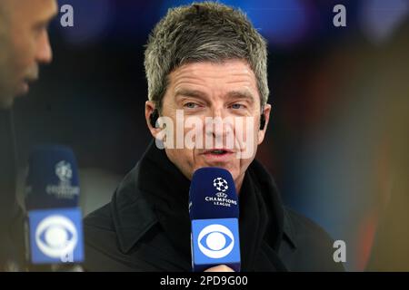 Noel Gallagher s'est exprimé auprès de CBS avant la manche de la Ligue des champions de l'UEFA lors du match de la deuxième manche de l'Etihad Stadium, Manchester. Date de la photo: Mardi 14 mars 2023. Banque D'Images