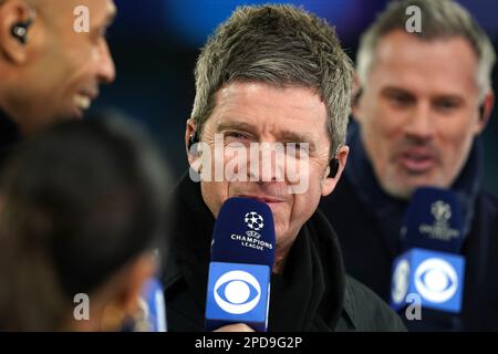 Noel Gallagher s'est exprimé auprès de CBS avant la manche de la Ligue des champions de l'UEFA lors du match de la deuxième manche de l'Etihad Stadium, Manchester. Date de la photo: Mardi 14 mars 2023. Banque D'Images