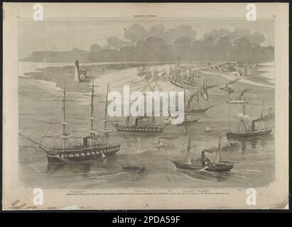 L'escadron du Commodore Farragut et la flotte de mortier du capitaine porter entrant dans le fleuve Mississippi / esquissée par un officier des 'Mississippi'. Titre de l'article, Illus. Depuis : Harper's Weekly, v. 6, no 281 (1862 17 mai), pp. 312-313, exposé: 'La guerre civile en Amérique' à la Bibliothèque du Congrès, Washington, D.C., 2013. Farragut, David Glasgow, 1801-1870, Service militaire, Battleships, Union, Mississippi River, 1860-1870, navires blindés, Union, Mississippi River, 1860-1870, bateaux à vapeur, Union, Mississippi River, 1860-1870, Lighthouses, Mississippi River, 1860-1870, Mississippi River, 1860-1870, Banque D'Images