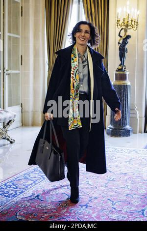 Le ministre belge des Affaires étrangères Hadja Lahbib arrive pour un déjeuner de réunion pour discuter des droits des femmes en Afghanistan, à la résidence de l'ambassadeur belge à Washington, D.C., à Washington, le mardi 14 mars 2023. BELGA PHOTO SAMUEL CORUM Banque D'Images