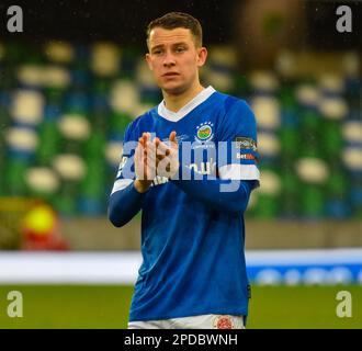 Kyle McClean, lecteur Linfield FC. Finale de la coupe BetMcLean 2023, Linfield vs Coleraine. Stade national de Windsor Park, Belfast. Banque D'Images