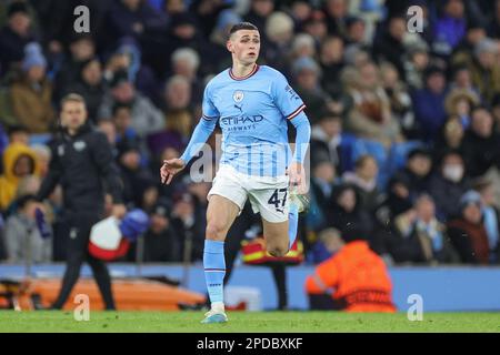 Manchester, Royaume-Uni. 14th mars 2023. Phil Foden #47 de Manchester City pendant la manche de la Ligue des champions de l'UEFA de 16 Manchester City contre RB Leipzig au stade Etihad, Manchester, Royaume-Uni, 14th mars 2023 (photo de Mark Cosgrove/News Images) à Manchester, Royaume-Uni le 3/14/2023. (Photo de Mark Cosgrove/News Images/Sipa USA) crédit: SIPA USA/Alay Live News Banque D'Images