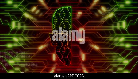 Image de la tête numérique sur le réseau des connexions et du traitement des données Banque D'Images