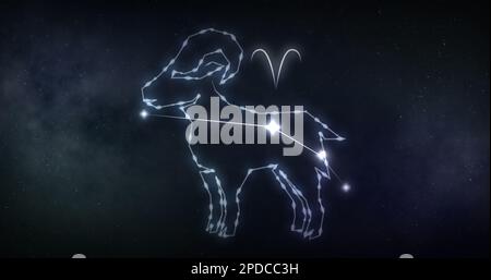 Image du signe aries avec des étoiles sur fond noir Banque D'Images