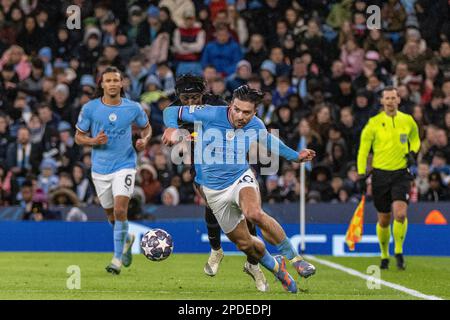 Manchester, Royaume-Uni. 14th mars 2023. Jack Grealish de Manchester City en action lors de la manche de la Ligue des champions de l'UEFA de 16 jambe deux match entre Manchester City et RB Leipzig au stade Etihad sur 14 mars 2023 à Manchester, Royaume-Uni. (Photo de Richard Callis/SPP) (Richard Callis/SPP) crédit: SPP Sport Press photo. /Alamy Live News Banque D'Images