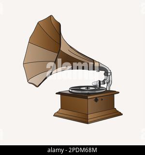 Icône Gramophone de firtinali, dessin détaillé, concept antique, esquisse et style vintage. - Vector.Gramaphone technologie rétro icône vintage. Isolé. Illustration de Vecteur