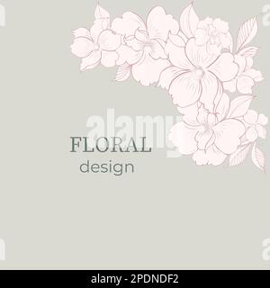 Cadre élégant, fond, couronne fleurie, monogramme dessiné à la main avec herbes sauvages dessinées à la main et fleurs. Des illustrations botaniques uniques pour les invitations Illustration de Vecteur