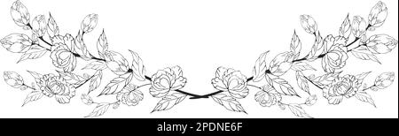 Une belle branche en fleurs, richement décorée avec des fleurs, des bourgeons et des feuilles. Dessin à la main. Illustration de Vecteur