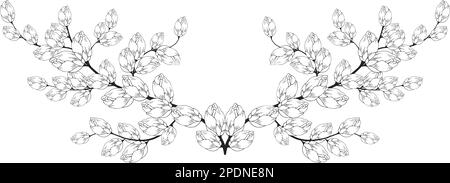 Une belle branche en fleurs, richement décorée avec des fleurs, des bourgeons et des feuilles. Dessin à la main. Illustration de Vecteur