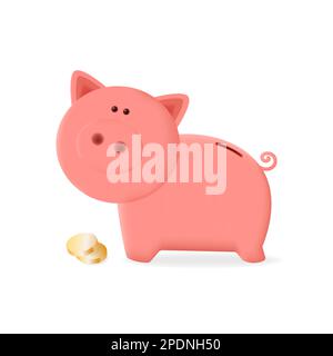 Jolie banque de porc rose sur fond blanc. Illustration de Vecteur