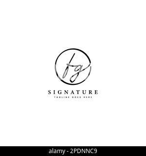 F, G, FG lettre initiale manuscrite et logo vectoriel de signature. Modèle d'entreprise en dessin au trait de forme ronde Illustration de Vecteur