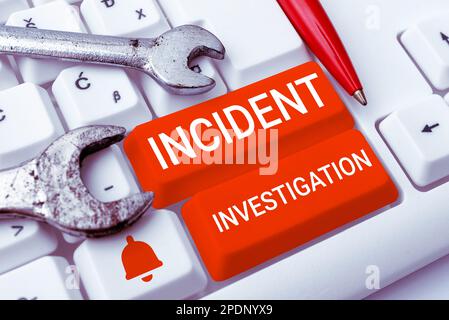 Texte indiquant l'enquête sur l'incident inspiration. Mot pour responsable de l'intégrité de l'incident Banque D'Images