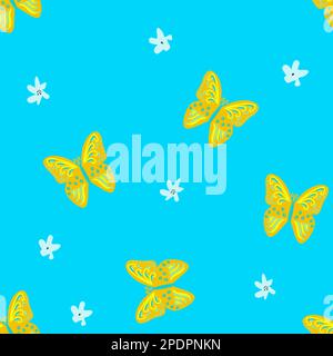 motif sans couture avec fleurs, arcs-en-ciel et papillons, imprimé puéril pour l'intérieur de la chambre, illustration en forme de coolé sur fond blanc. Illustration de Vecteur