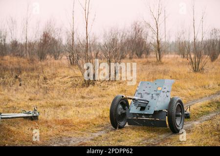 Pistolet anti-char allemand sur le terrain. Pistolet anti-char allemand qui a tiré Un Caliber Shell de 3,7 cm. C'était l'arme anti-char principale des unités d'infanterie de Wehrmacht jusqu'à Banque D'Images