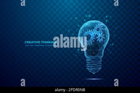 Ampoule bleue abstraite et roues dentées. Illustration de Vecteur