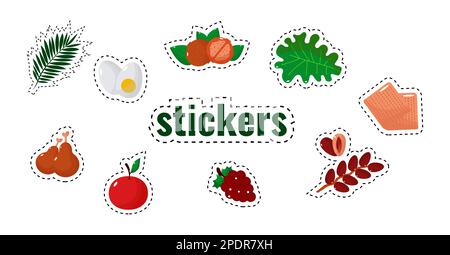 Autocollants fêtes juives Pâque, Pesach, icônes et symboles traditionnels. Illustration vectorielle Illustration de Vecteur