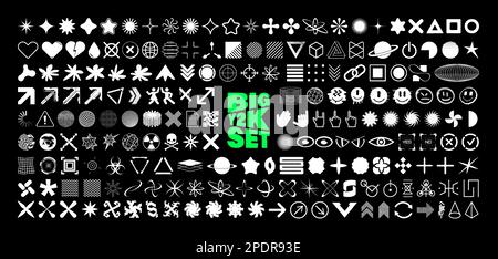 Retrofuturiste Y2K icônes graphiques, formes acides, éléments rave Illustration de Vecteur