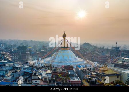 Bouddhanath Stupa. Népal. Katmandou. Vue de dessus. Banque D'Images