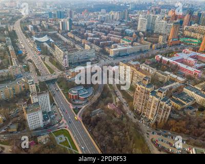 Kiev, Ukraine - janvier, 2018:ville de l'air. Quartiers résidentiels. Banque D'Images