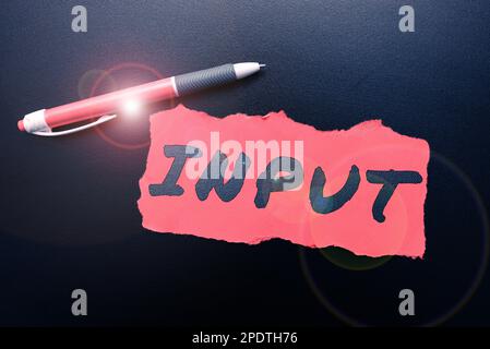 Saisie de légende conceptuelle. Mot pour lieu où l'appareil entre dans le système par l'énergie ou l'information Banque D'Images