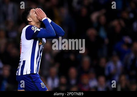 Porto, Portugal. 14 mars 2023. Evanilson du FC Porto semble abattu lors du match de football 16 de la Ligue des champions de l'UEFA entre le FC Porto et le FC Internazionale. Credit: Nicolò Campo/Alay Live News Banque D'Images