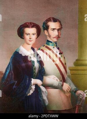 L'empereur François Joseph 1er d'Autriche (François-Joseph de Habsbourg) et l'imperatrice Elisabeth d'Autriche (Sissi) - Portrait de Franz Joseph I d'Autriche (,1830-1916), Empereur d'Autriche et sa femme Elisabeth d'Autriche Sissi (1837-1898), impératrice d'Autriche - Banque D'Images