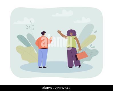 Homme pointant vers une femme de couleur agitant avec un sac de shopping Illustration de Vecteur