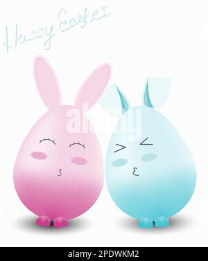 ensemble d'oeufs de lapin de pâques vector. éléments décoratifs. Style Kawaii 3D. Élément de conception de modèle de carte de voeux joyeuses vacances Illustration de Vecteur