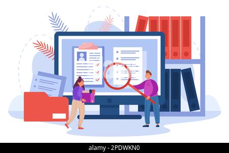 Recherche de documents dans la base de données par les utilisateurs avec la loupe Illustration de Vecteur