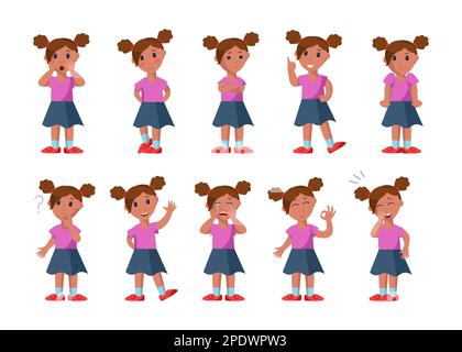 Les petites filles mignons font face à des émotions et des expressions de dessin animé vecteur Illustration de Vecteur