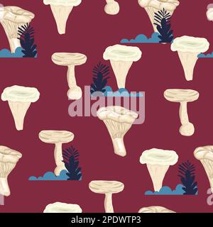 Motif champignon sans couture - de jolis champignons avec des points blancs sur fond vert, un fond coloré pour l'impression de brochures, affiches, cartes, imprimés Illustration de Vecteur