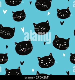 chat sans couture motif kitten patte empreinte tête calico vecteur animal foulard isolé répéter arrière-plan dessin animé animal tuile papier peint illustration doodle Illustration de Vecteur