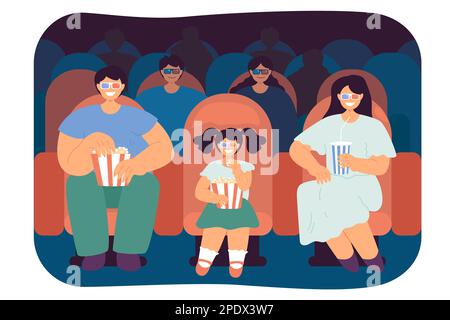 Famille avec enfants regardant un film au cinéma Illustration de Vecteur