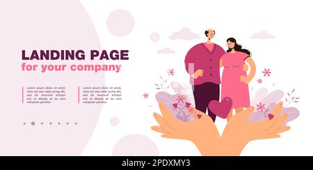 Grandes mains tenant heureux couple senior illustration vectorielle plate Illustration de Vecteur