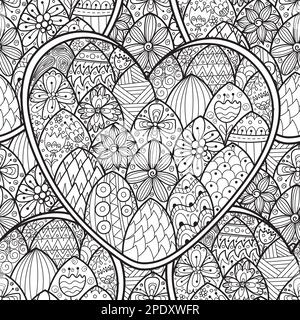 Joli coeur en forme de doodle noir et blanc sans coutures pour le livre de coloriage Illustration de Vecteur