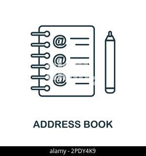 Icône de ligne du carnet d'adresses. Sortie monochrome de carnet d'adresses simple pour modèles, conception Web et infographies Illustration de Vecteur