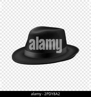 Vector 3D Realistic Black Vintage Classic Gentleman Hat, Cap Icon gros plan isolé. Vue avant. Modèle de conception de bonnet unisex pour homme. Illustration vectorielle Illustration de Vecteur