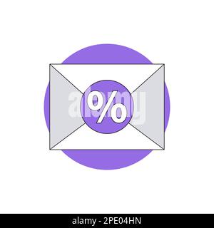 Enveloppe postale scellée sur cercle violet. Signe de pourcentage sur le joint violet. Métaphore de l'offre ou de la remise. Proposition commerciale rentable qui répond aux besoins de la cli Illustration de Vecteur