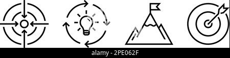 Icônes de stratégie d'entreprise linéaire pour l'accent personnel, la pensée créative et la pratique ciblée Illustration de Vecteur