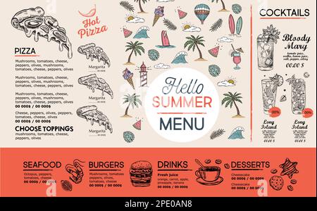 Menu été, modèle de conception. Circulaire sur les aliments. Style dessiné à la main. Illustration vectorielle. Illustration de Vecteur