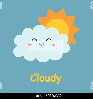 Carte trouble. Jolis nuages de dessins animés. Cartes pour enfants pour apprendre avec les éléments météorologiques. Illustration vectorielle. Illustration de Vecteur