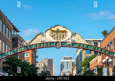 Le panneau vintage Gaslamp Quarter à San Diego, Californie Banque D'Images