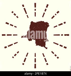 Logo DU DR Congo. Affiche grunge Sunburst avec carte du pays. Forme de RD Congo rempli de chiffres hexagonaux avec des rayons de soleil autour. Illustration de Vecteur