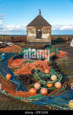 Filets et équipements de pêche, Maryport, Cumbria, Royaume-Uni Banque D'Images