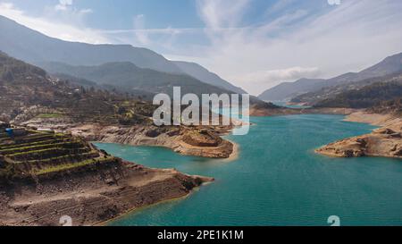 Vue aérienne du célèbre réservoir sur la rivière Dymchay en Turquie, Alanya. Banque D'Images