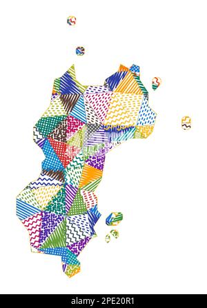 Carte de style enfant de Mustique. Polygones dessinés à la main en forme de Mustique. Illustration vectorielle. Illustration de Vecteur