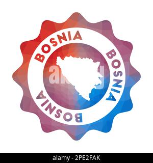 Logo Bosnie Low poly. Logo de voyage dégradé coloré du pays dans un style géométrique. Signe rond multicolore de Bosnie polygonale avec carte pour votre dans Illustration de Vecteur